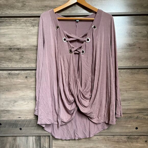 She + Sky Mauve Flowy Deep V Lace Front Long Sleeve Blouse Women's S Great prewo - Picture 1 of 5